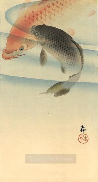Animal Painting - two koi carps Ohara Koson fish